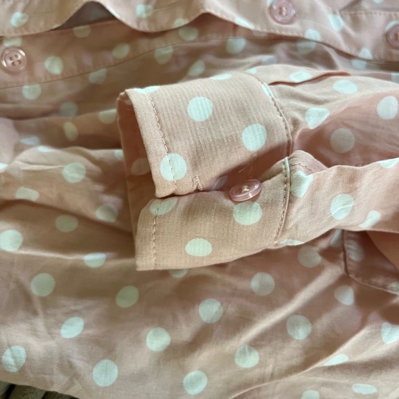 Pink & White Polka Dots Long Sleeve Button Down Top - Picture 5 of 8